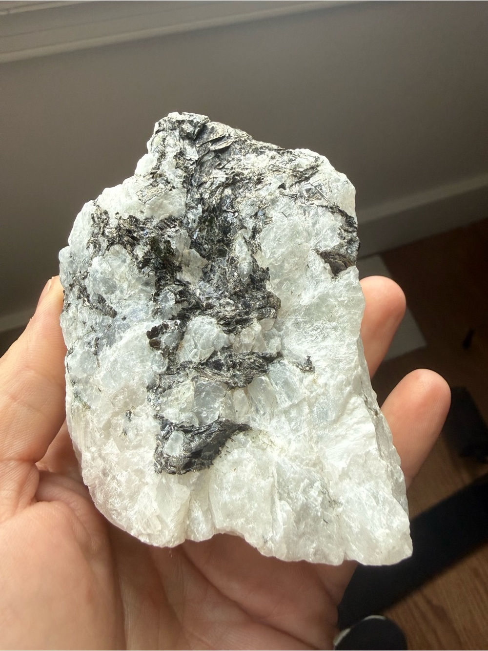 HUGE raw moonstone w/ black mica & blue flash - collectors piece
